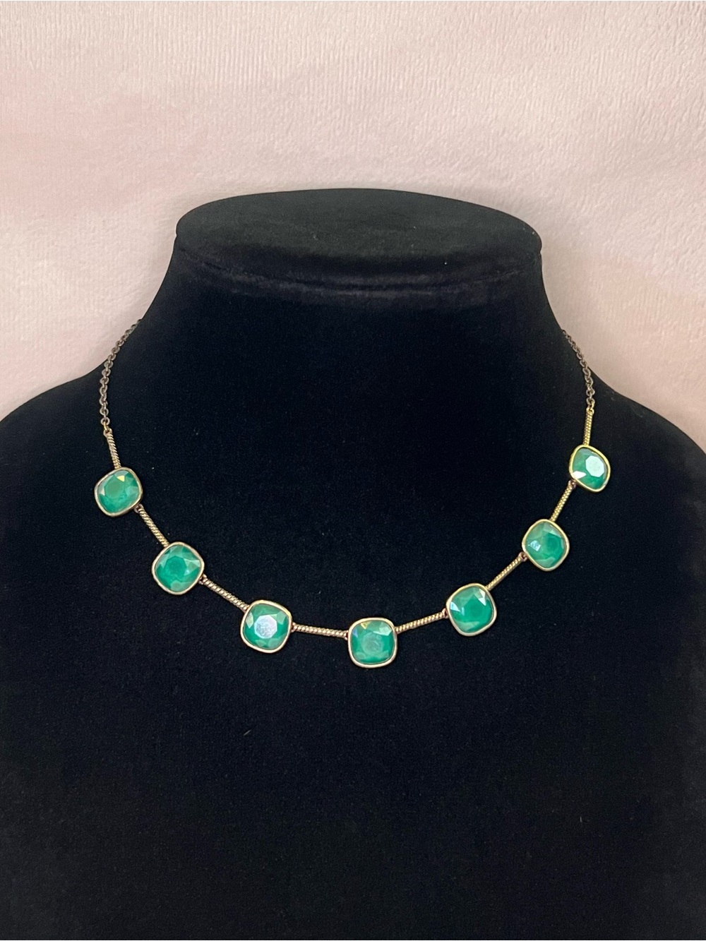 Touchstone Crystal by Swarovski Gold-Tone Necklace with Green Cushion Stones
